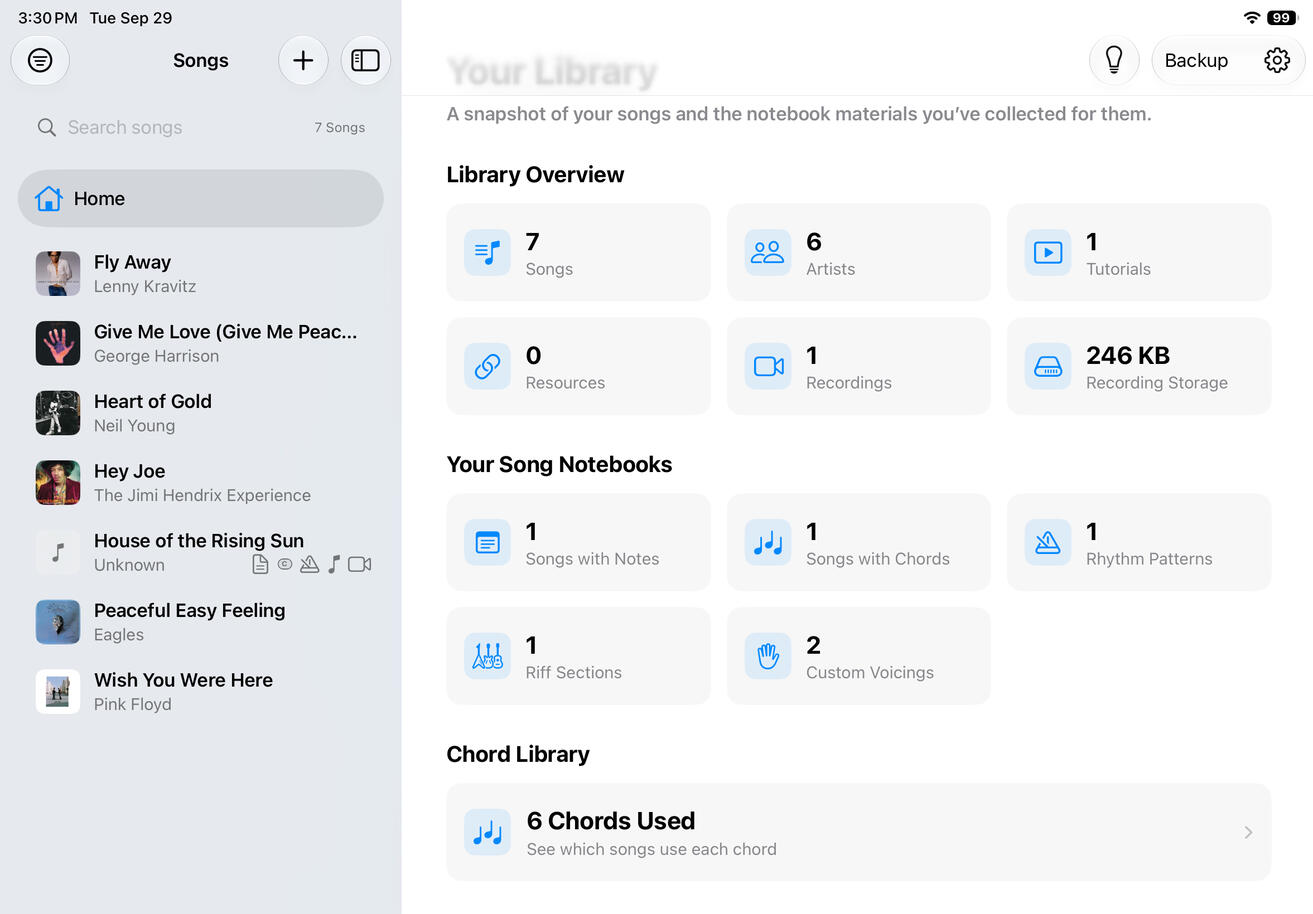 See your song library and practice progress at a glance